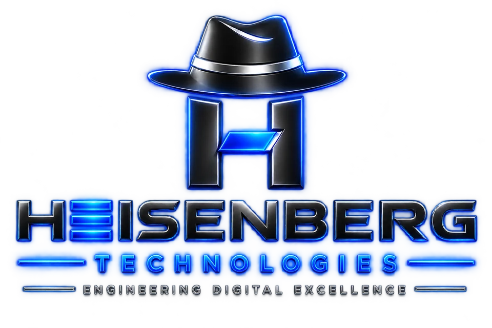 Heisenberg Technologies primary logo: a fedora above a stylised H, lit in brand blue